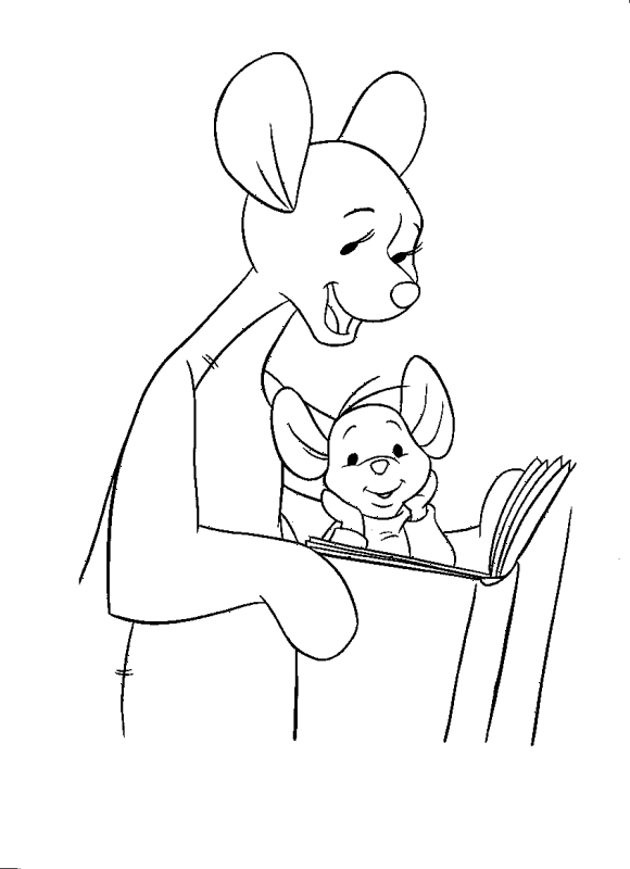 Målarbild av Kanga och Roo känguruer som läser en bok