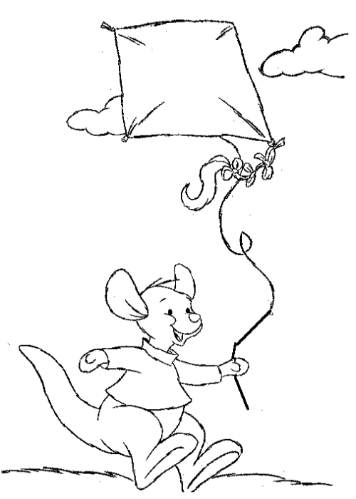 Roo canguru para colorir pulando com uma pipa