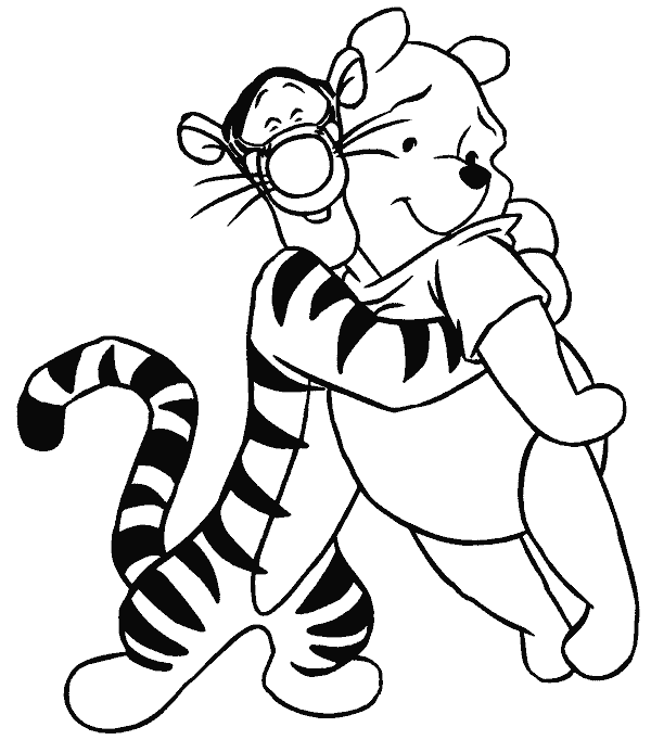 Página para colorir do Tigger abraçando o Ursinho Pooh