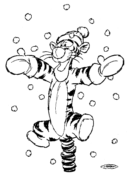 Målarbild av Tigger som hoppar på snön
