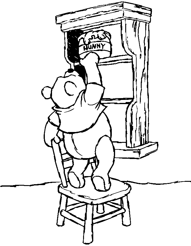 Coloring page of Winnie the Pooh taking the jar of honey
