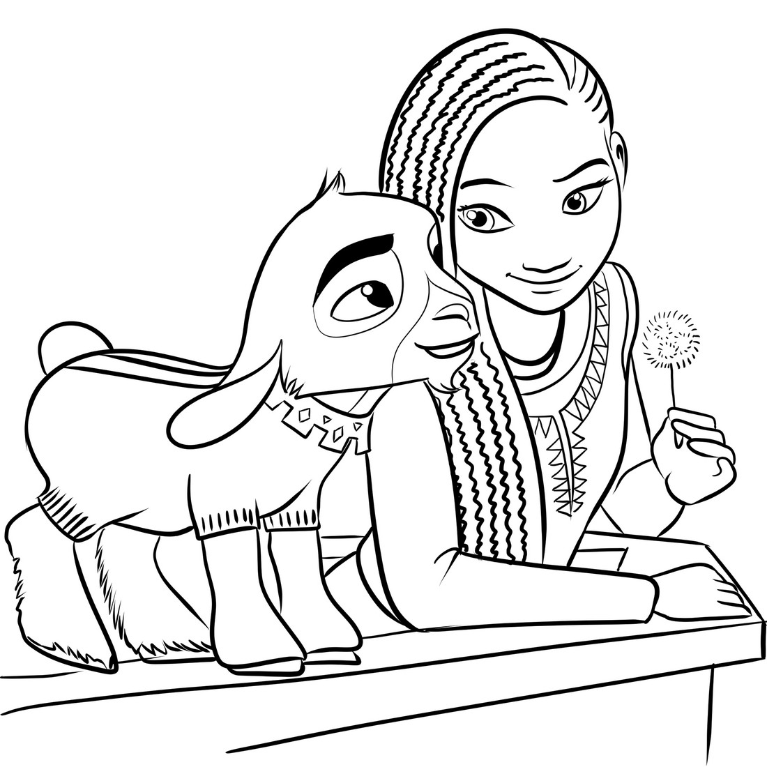 Asha, Valentino from Wish (Walt Disney Pictures) coloring page to print and coloring