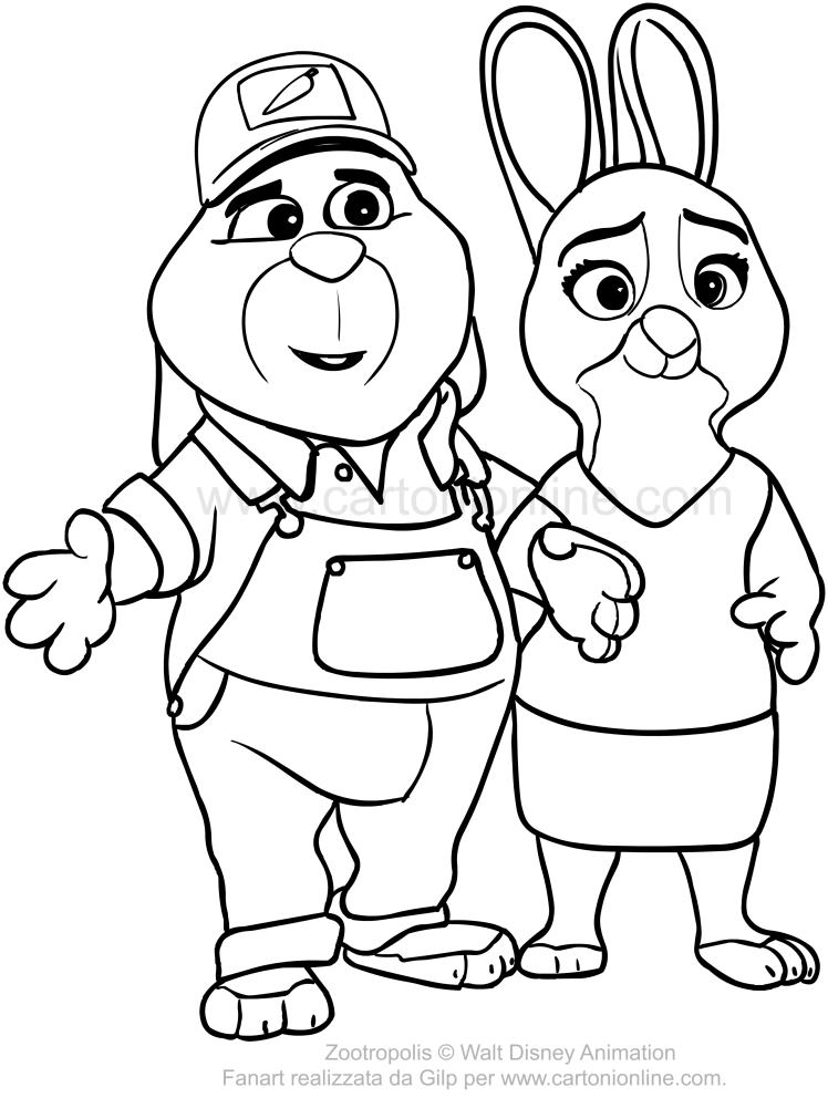 Dibujo de Bonnie y Stu Hopps (Zootopia) para imprimir y colorear