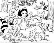 Coloring page of Snow White and the Forest Animals
