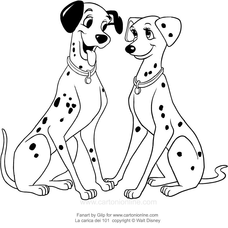 Drawing Pongo and Perdita of 101 Dalmatians coloring pages printable for kids