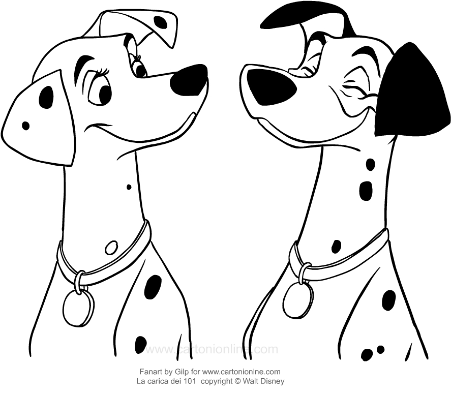 Drawing Pongo and Perdita of 101 Dalmatians (the face) coloring pages printable for kids