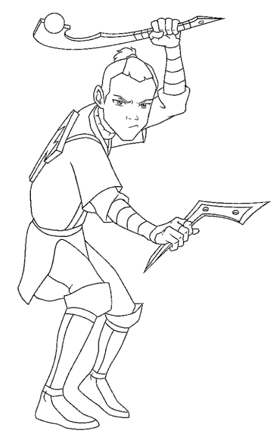 Drawing of Sokka from Avatar The Last Airbender to print and coloring