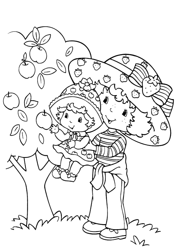 Drawing of Apple Dumplin and Strawberry Shortcake to print and coloring