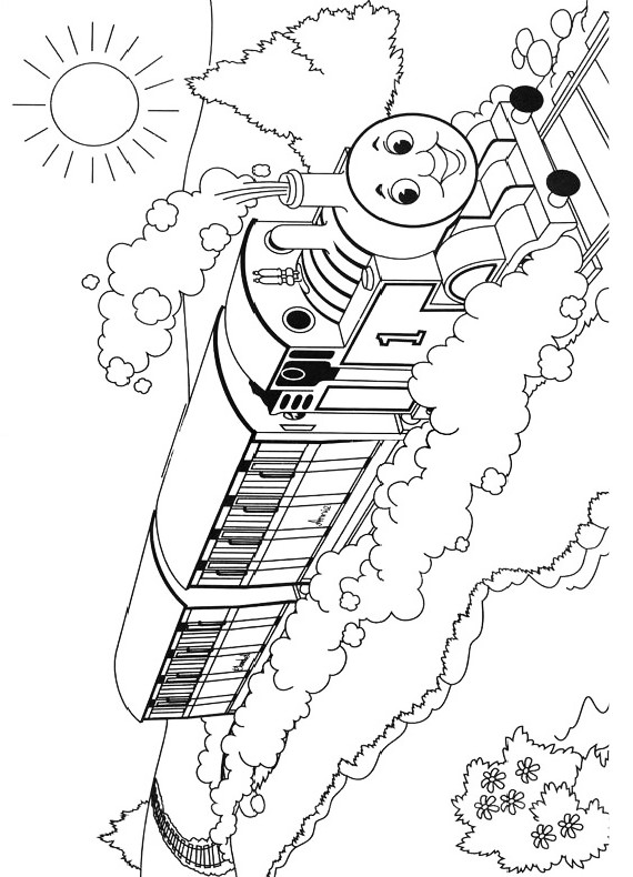 Drawing the Thomas train traveling the tracks coloring pages printable for kids