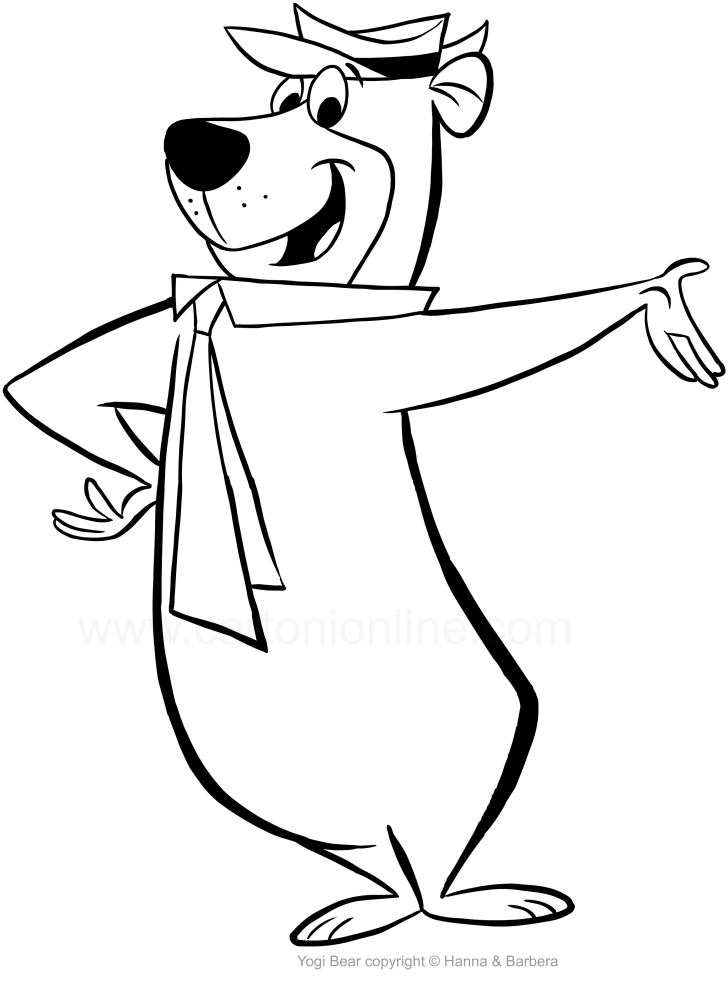 Drawing the Yogi Bear coloring pages printable for kids