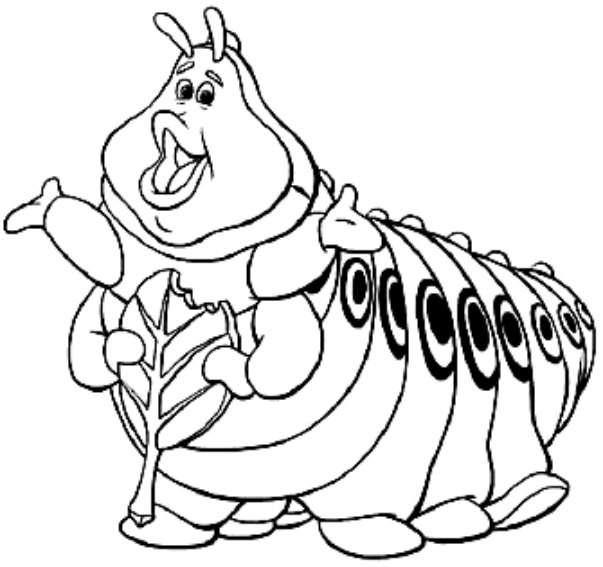 Drawing the Heimlich caterpillar (A Bug's Life) coloring pages printable for kids