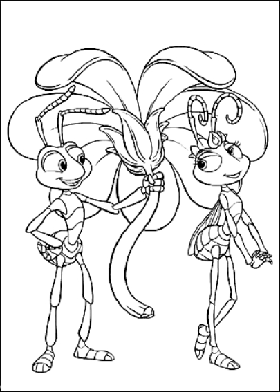 Drawing Flik and Atta (A Bug's Life) coloring pages printable for kids