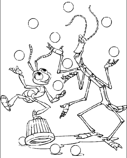 Drawing Slim e Flik giocolieri (A Bug's Life) coloring pages printable for kids