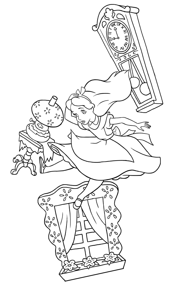  Alice falls in Wonderland, coloring page to print