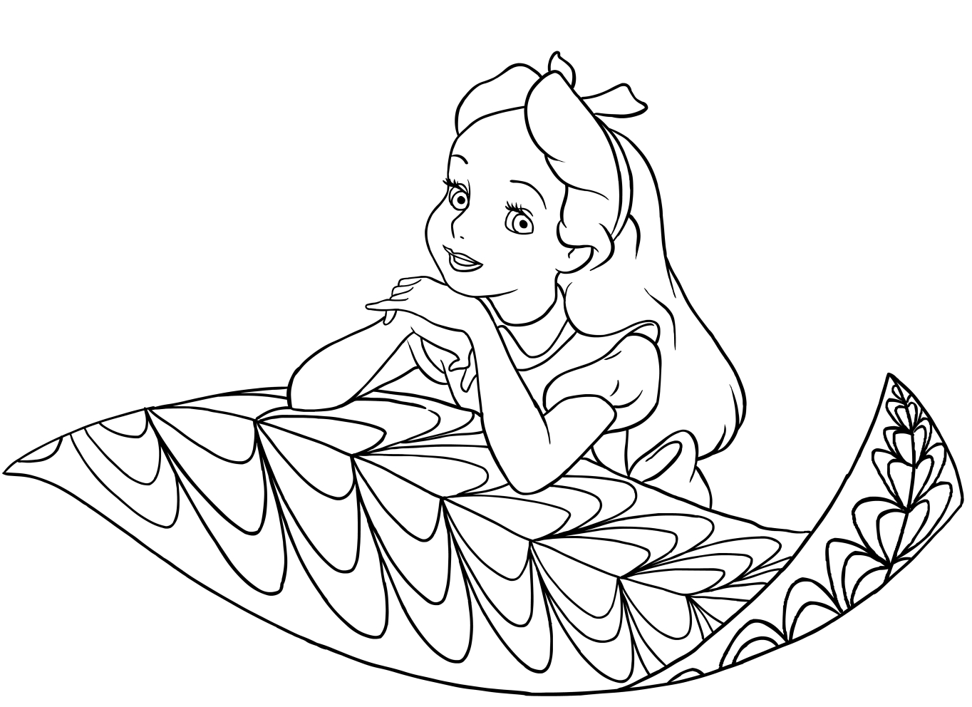 Alice on the leaf, coloring page to print