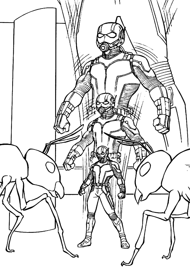 Drawing Ant-Man shrinking coloring pages printable for kids