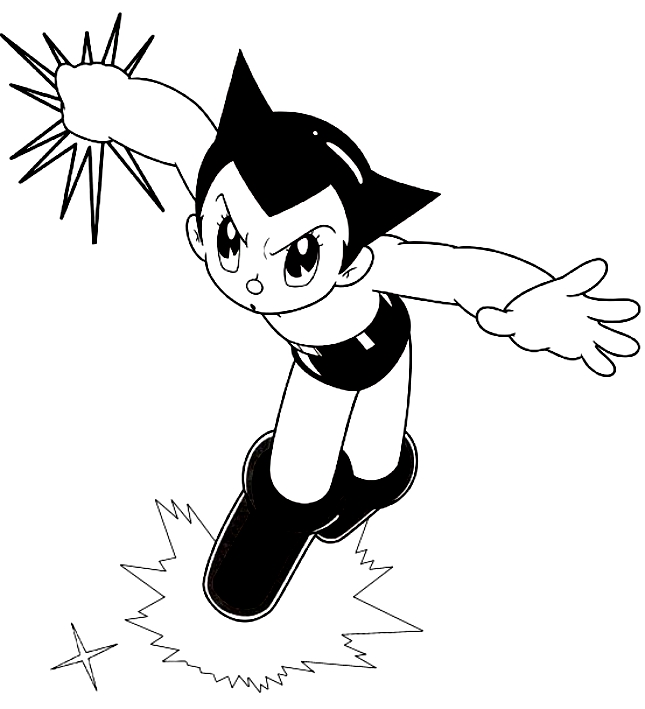 Drawing Astroboy and his explosive power coloring pages printable for kids