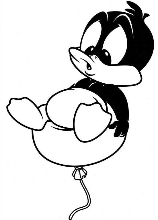 Drawing Baby Daffy  sitting in the baloon (Baby Looney Tunes) coloring pages printable for kids