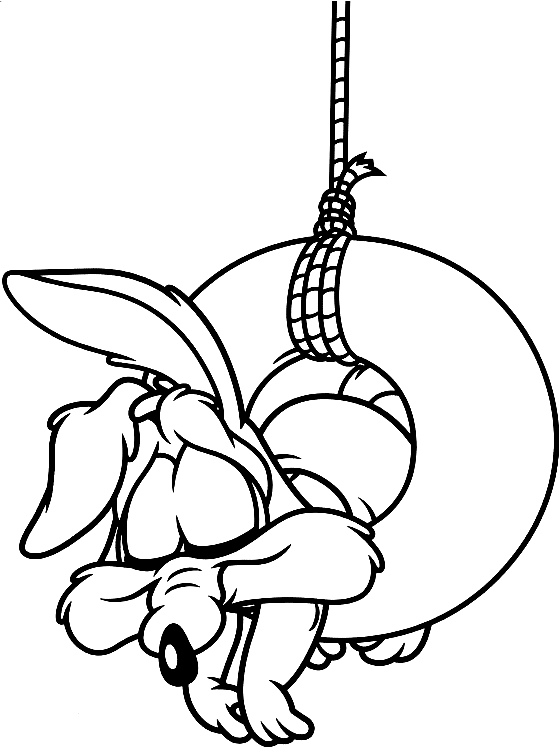 Drawing Baby Wile Coyote who sleep in the swing (Baby Looney Tunes) coloring pages printable for kids