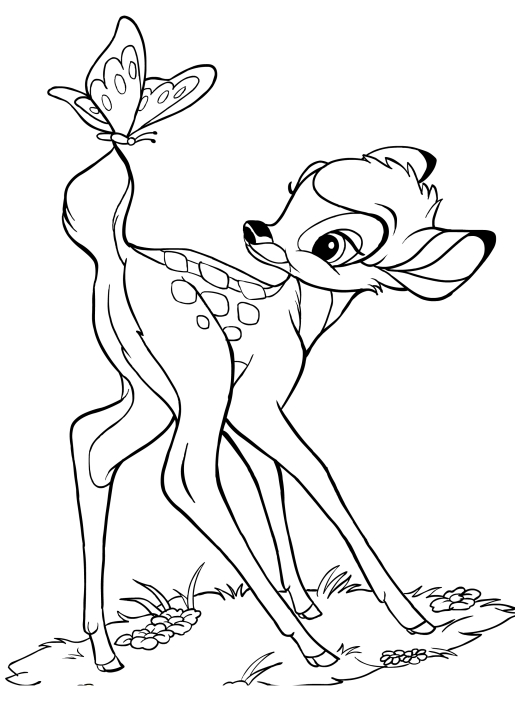 Bambi and the butterfly  coloring pages
