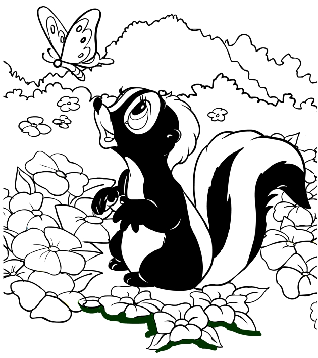 Flower the striped skunk friend of Bambi's the rabbit  coloring pages