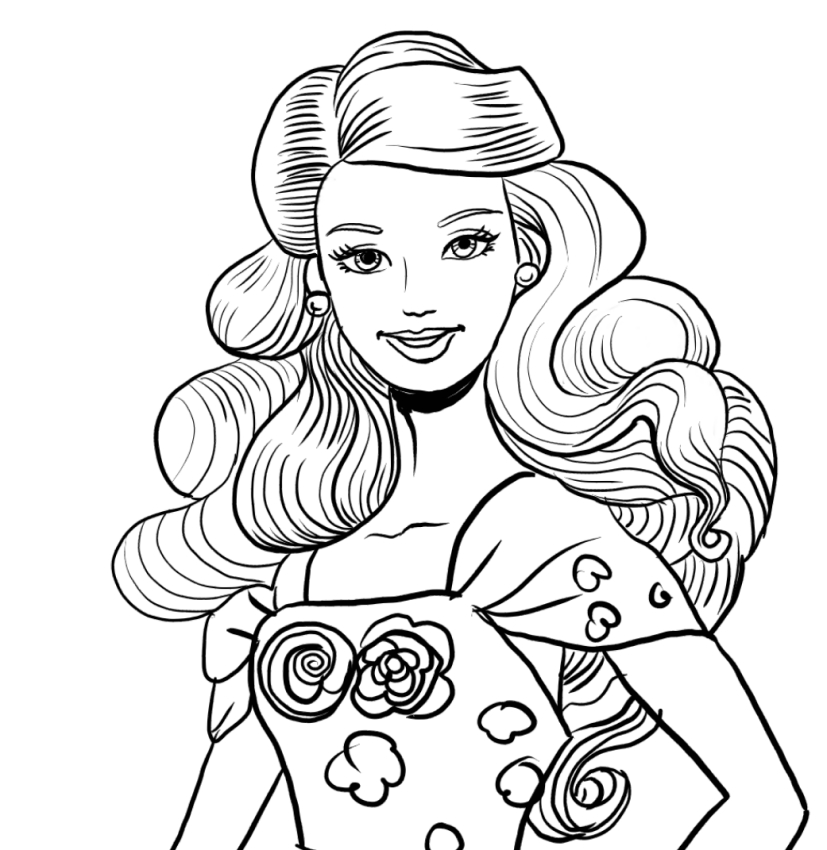 Barbie birthday with a face in the foreground coloring pages