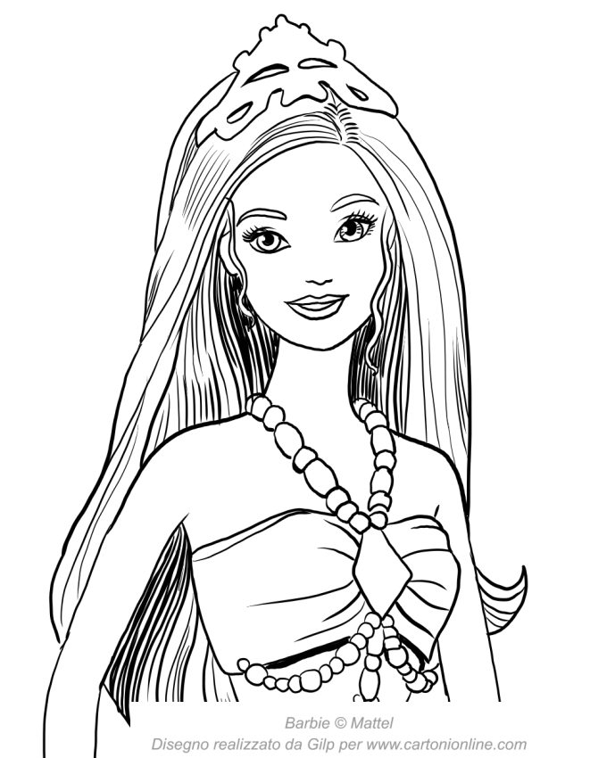  Barbie mermaid with a face in the foreground coloring page to print 