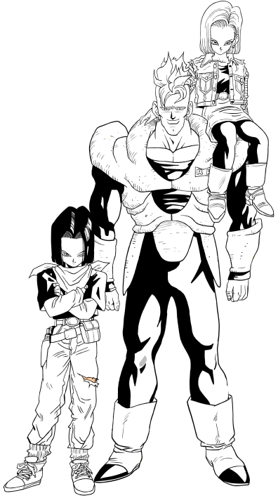 cyborg C16, C17 and C18 coloring page - Dragon Ball