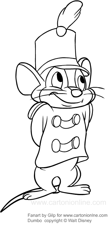 Drawing Timothy, the mouse friend of Dumbo coloring pages printable for kids