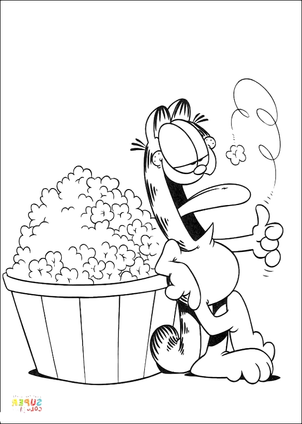 Drawing of Garfield che mangia i pop corn to print and coloring