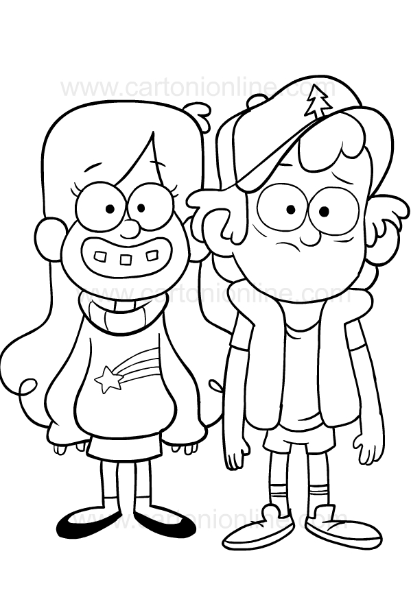 Drawing of Dipper e Mabel di Gravity Falls to print and coloring