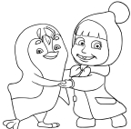 Masha and penguin coloring page