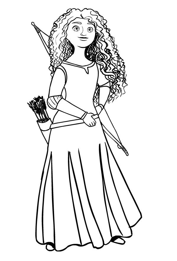 Drawing of the Princess Merida of Brave to print and coloring