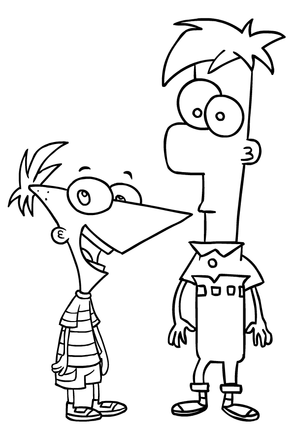 Drawing of Phineas and Ferb to print and coloring