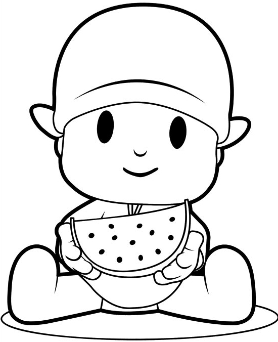 Drawing Pocoy eating watermelon coloring pages printable for kids