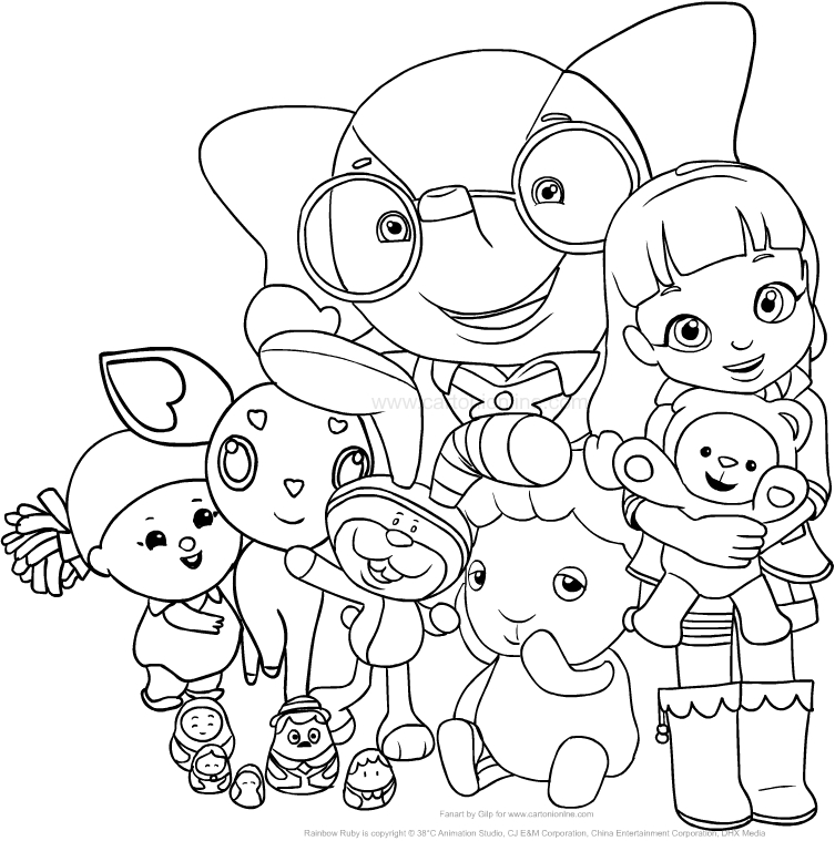 Drawing Rainbow Ruby with her friends from the Rainbow Village coloring