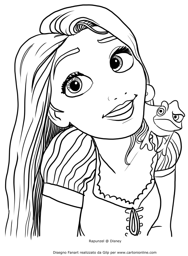Rapunzel in the foreground coloring pages
