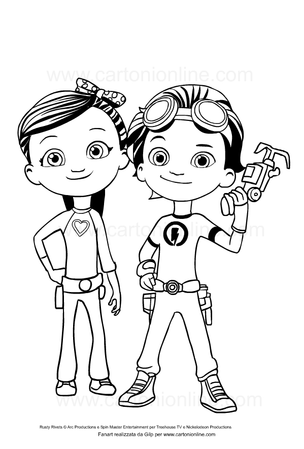 Drawing of Rusty e Ruby di Rusty Rivets to print and coloring