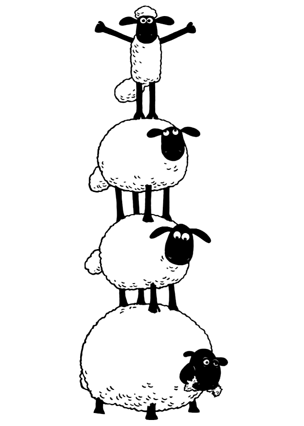 Drawing of Shaun and the sheeps to print and coloring