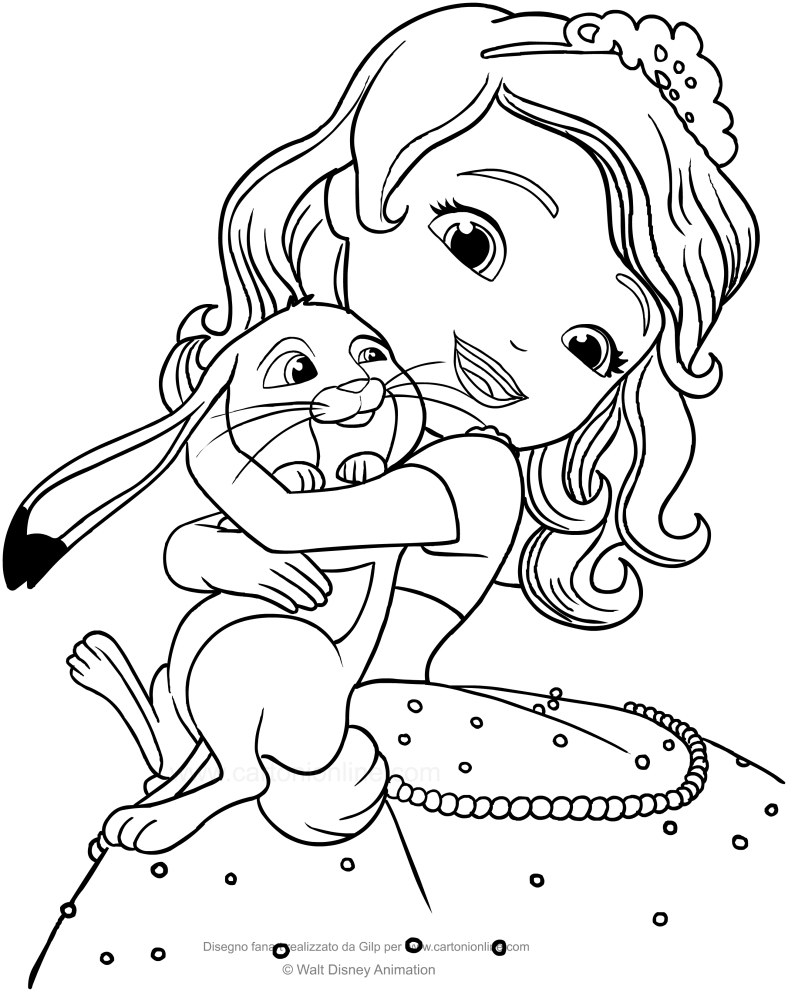 Sofia the first and Clover the rabbit coloring page to print