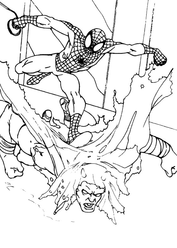 Drawing Spiderman who defeats the super criminal coloring pages printable for kids 