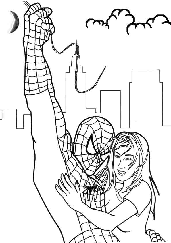 Drawing Spiderman saving Mary Jane coloring pages printable for kids 