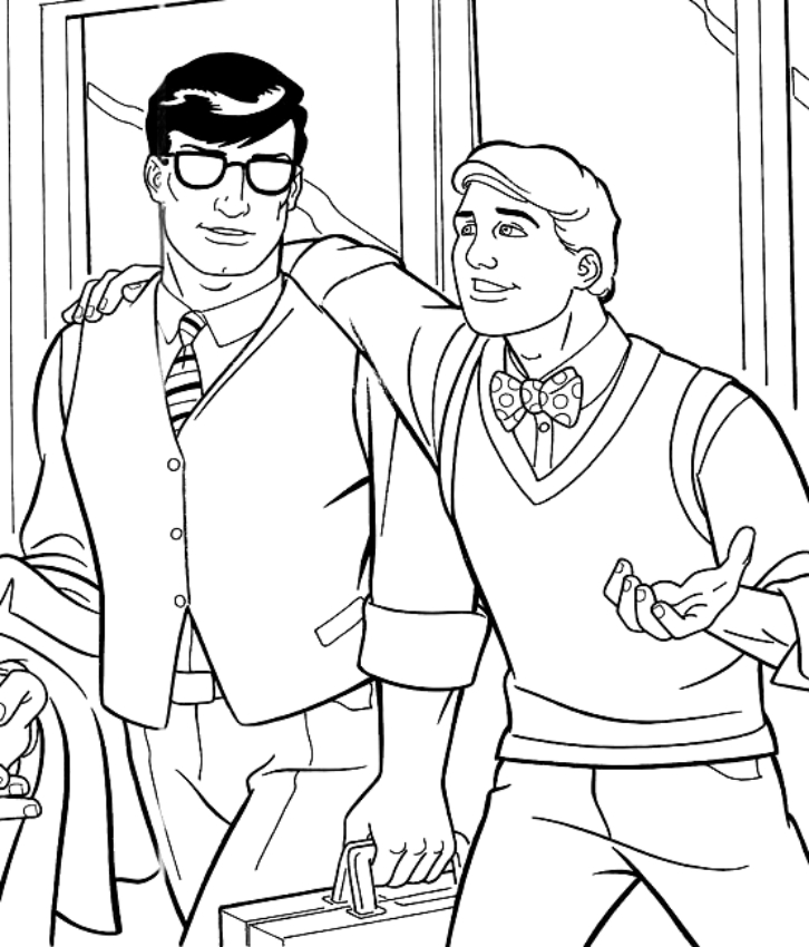 Drawing Clark Kent with his friend Pete Ross coloring pages printable for kids 
