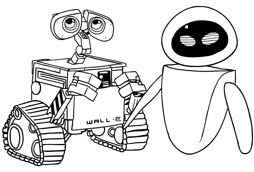 Drawing of Eve e Wall-e to print and coloring