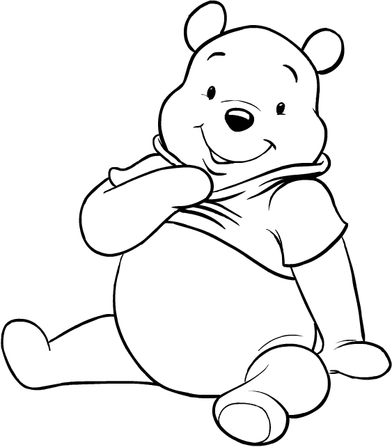Drawing of Winnie the Pooh sitting down to print and coloring