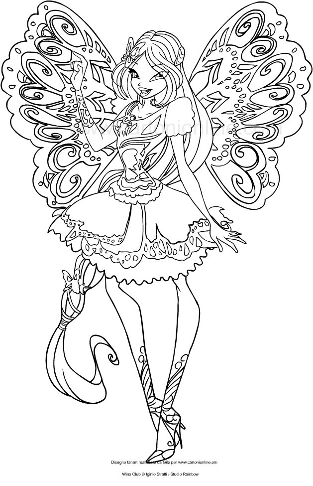 Drawing Flora Butterflix (Winx Club) coloring pages printable for kids