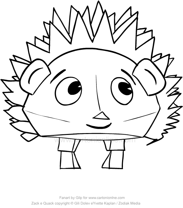 Drawing Fluffy the hedgehog of Zack & Quack coloring pages printable for kids