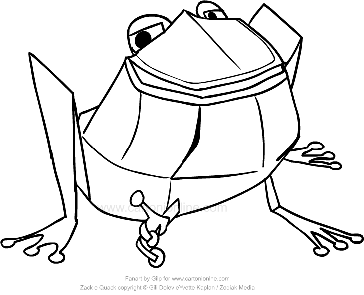Drawing Belly-Up the bullfrog of Zack & Quack coloring pages printable for kids