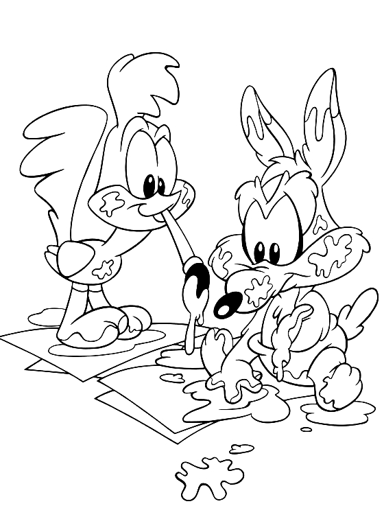 Suunnittelu Baby Beep Beep e Baby Wile Coyote who are painting (Baby Looney Tunes) vrityskuvats tulostettava lapsille