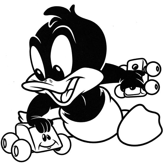 Suunnittelu Baby Daffy  playing with his toy cars (Baby Looney Tunes) vrityskuvats tulostettava lapsille